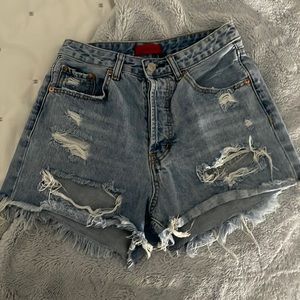 Light Washed Ripped Jean Shorts